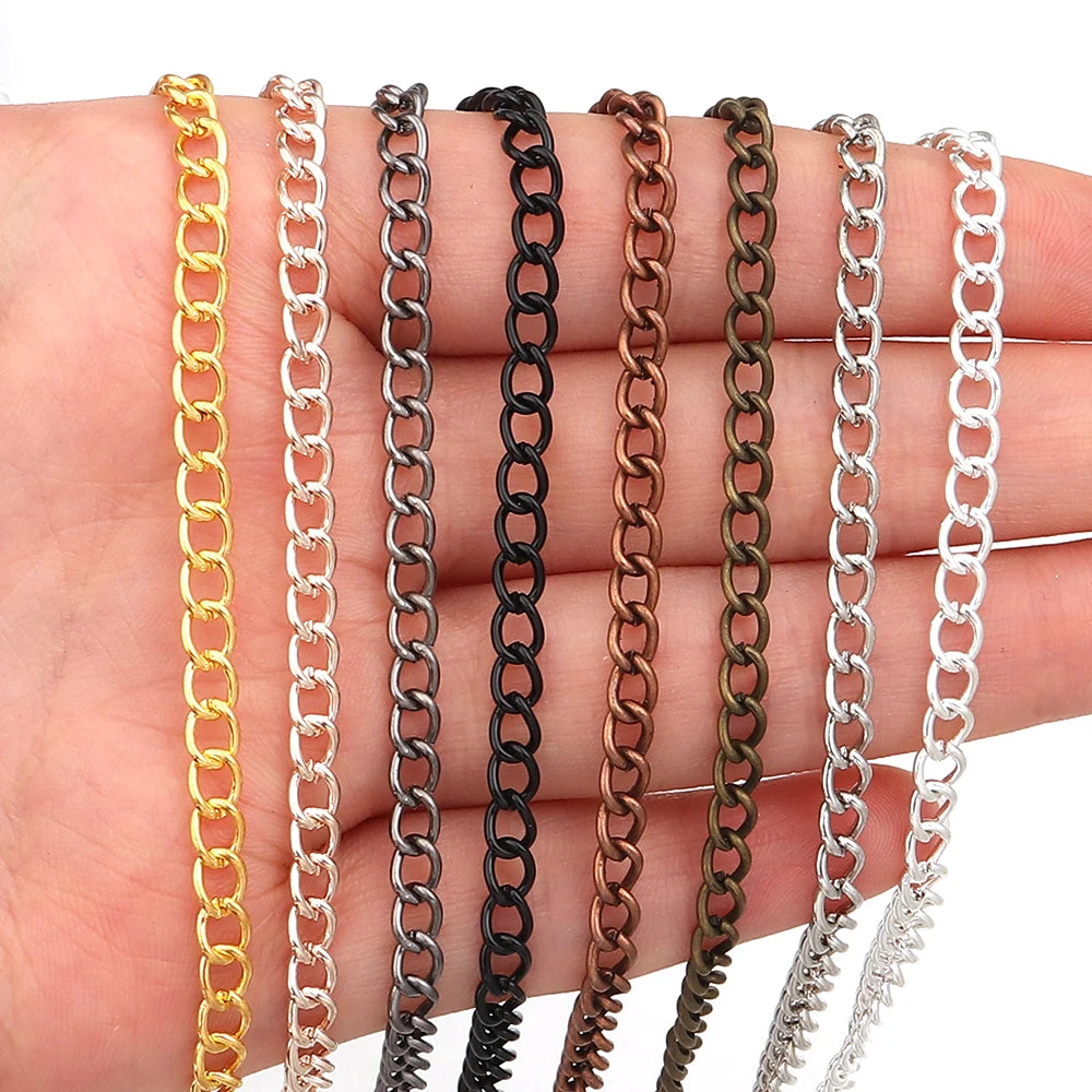 10yards/roll Flat 2-6mm Extension Thin Chain Metal Chain Extended Tail Chain DIY Necklace Body Chain Jewelry Making Accessories