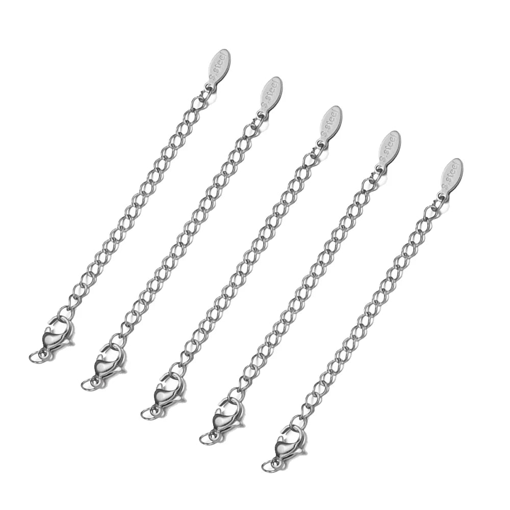 10pcs Stainless Steel Extension Extended Tail Chains Lobster Clasps Connectors DIY Jewelry Making Findings Bracelets Necklaces