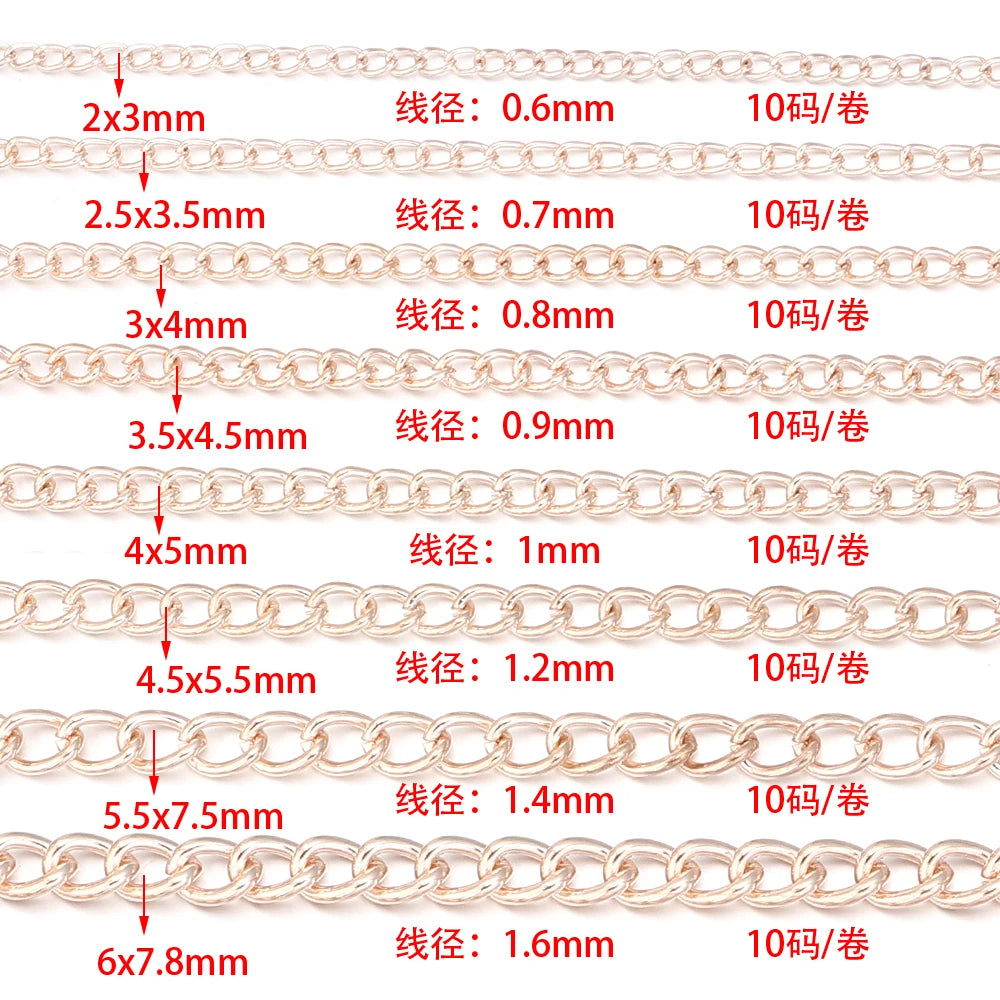 10yards/roll Flat 2-6mm Extension Thin Chain Metal Chain Extended Tail Chain DIY Necklace Body Chain Jewelry Making Accessories