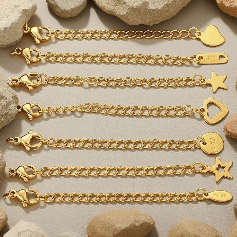 10pcs Stainless Steel Extension Extended Tail Chains Lobster Clasps Connectors DIY Jewelry Making Findings Bracelet Necklaces