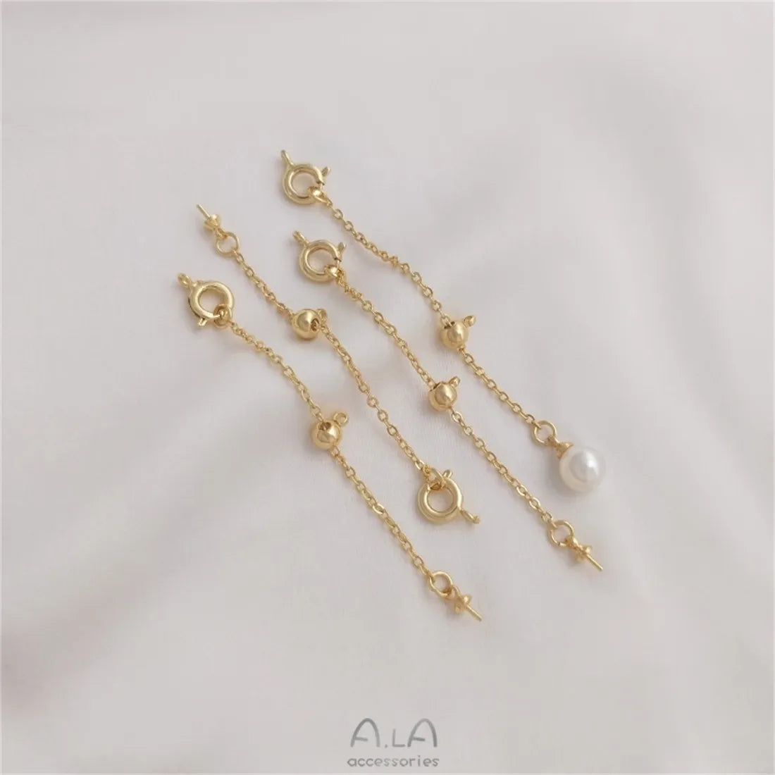 14K Gold Wrapped Adjustable Tail Chain Bead Holder Spring Buckle Extension Chain DIY String Pearl Necklace Jewelry Accessories