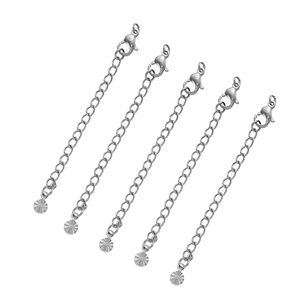 10pcs Stainless Steel Extension Extended Tail Chains Lobster Clasps Connectors DIY Jewelry Making Findings Bracelets Necklaces
