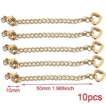 10pcs Stainless Steel Extension Extended Tail Chains Lobster Clasps Connectors DIY Jewelry Making Findings Bracelet Necklaces