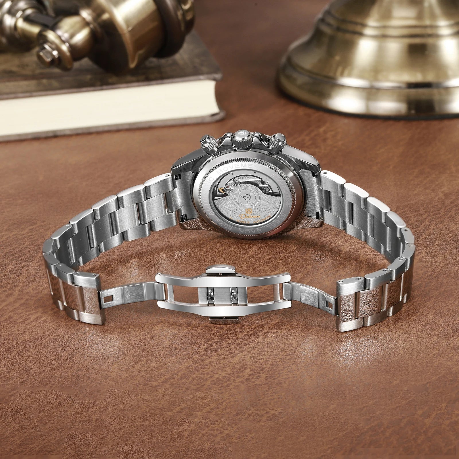 Dulunwe Men's Automatic Mechanical Watch Multi-Function Chronograph Small Dial Design Month Week 24 Hours Date