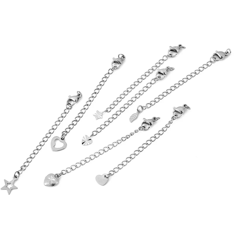10pcs PVD Never Fade Stainless Steel Extender Extension Chain Extended Tail Chains Lobster Clasps For Necklace Jewelry Making