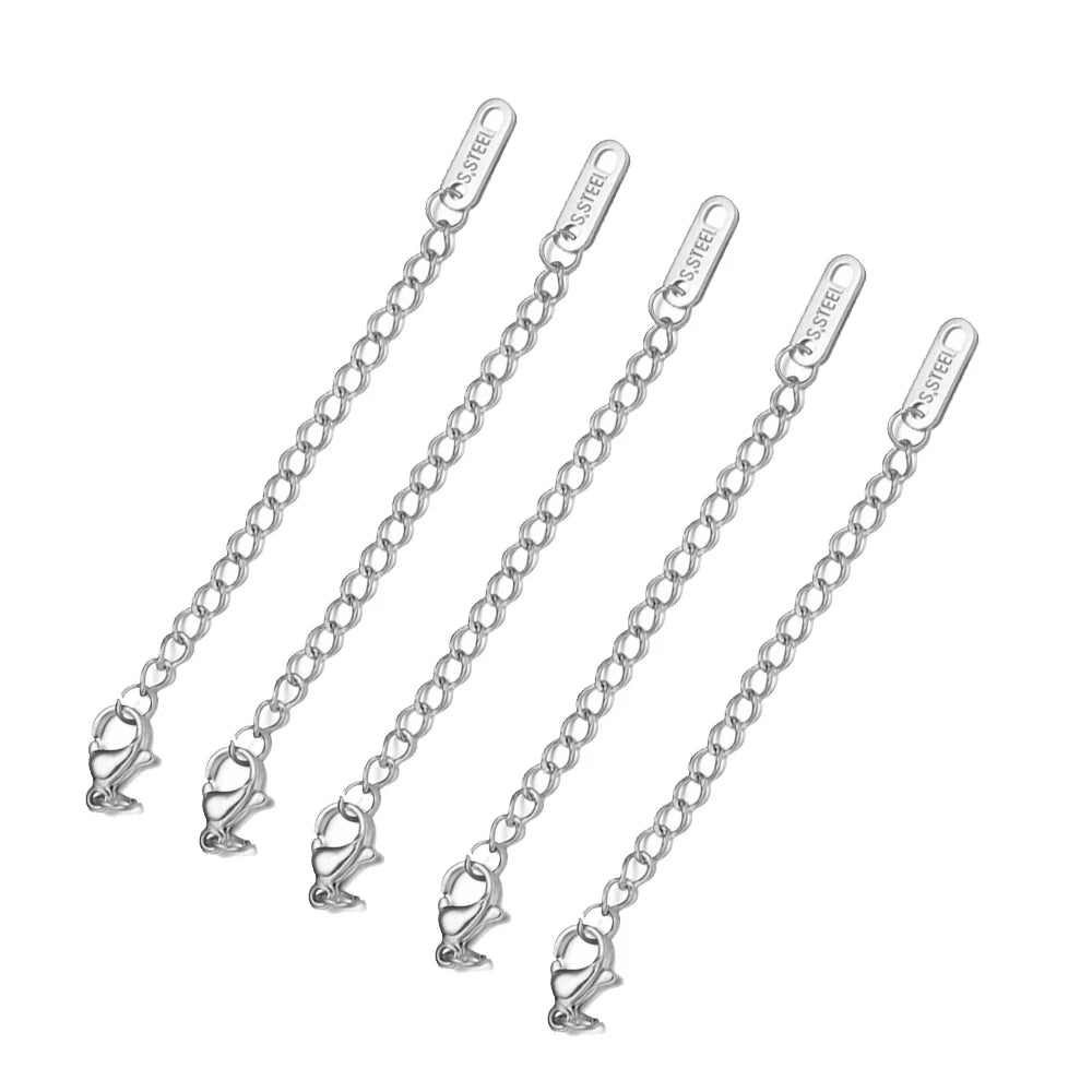 10pcs Stainless Steel Extension Extended Tail Chains Lobster Clasps Connectors DIY Jewelry Making Findings Bracelets Necklaces
