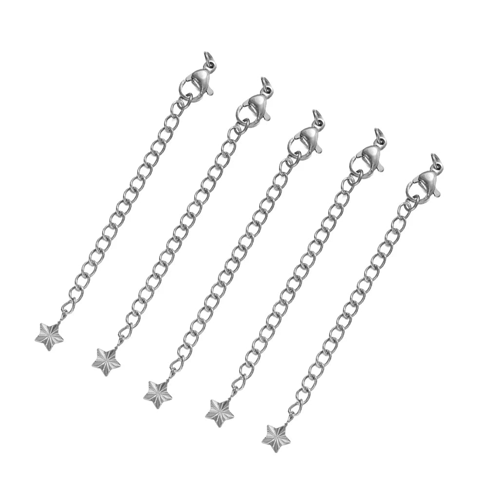 10pcs Stainless Steel Extension Extended Tail Chains Lobster Clasps Connectors DIY Jewelry Making Findings Bracelets Necklaces