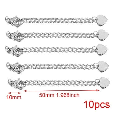 10pcs Stainless Steel Extension Extended Tail Chains Lobster Clasps Connectors DIY Jewelry Making Findings Bracelet Necklaces