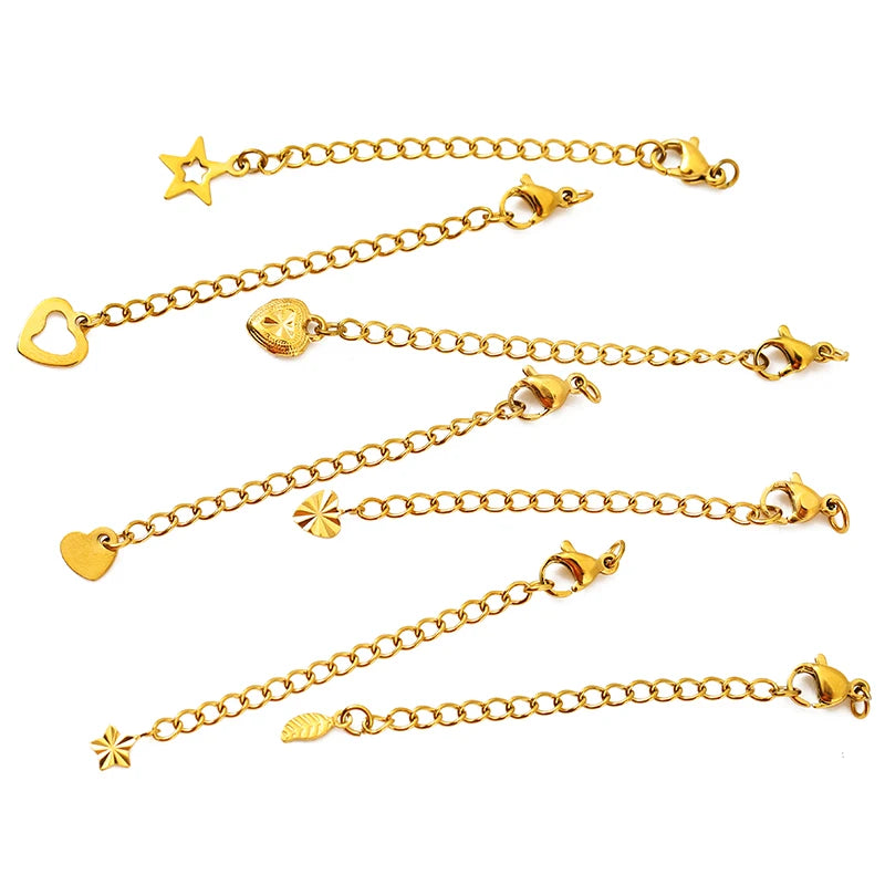 10pcs PVD Never Fade Stainless Steel Extender Extension Chain Extended Tail Chains Lobster Clasps For Necklace Jewelry Making