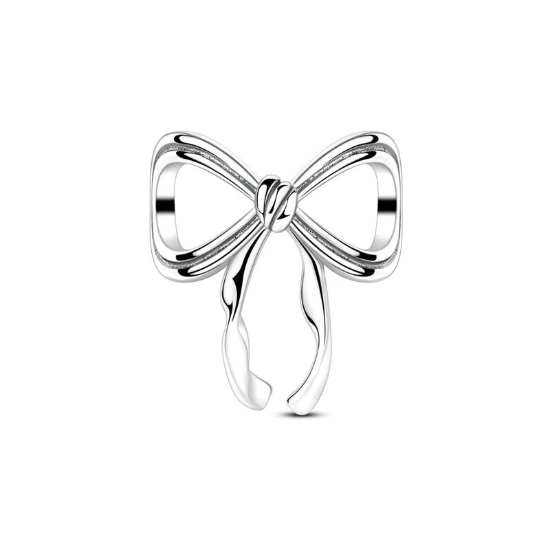 Silver Bow Charms 925 Sterling Silver Pink Heart-shaped Bow Pendants Charms Beads Fit Original S925 Bangle Bracelets DIY Jewelry