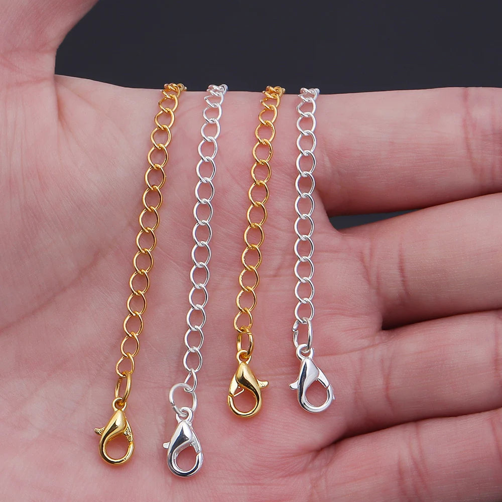 8pcs Plated Copper Extension Chain Lobster Clasps Connectors Metal Extended Tail Chains For Jewelry Making DIY Bracelet Necklace