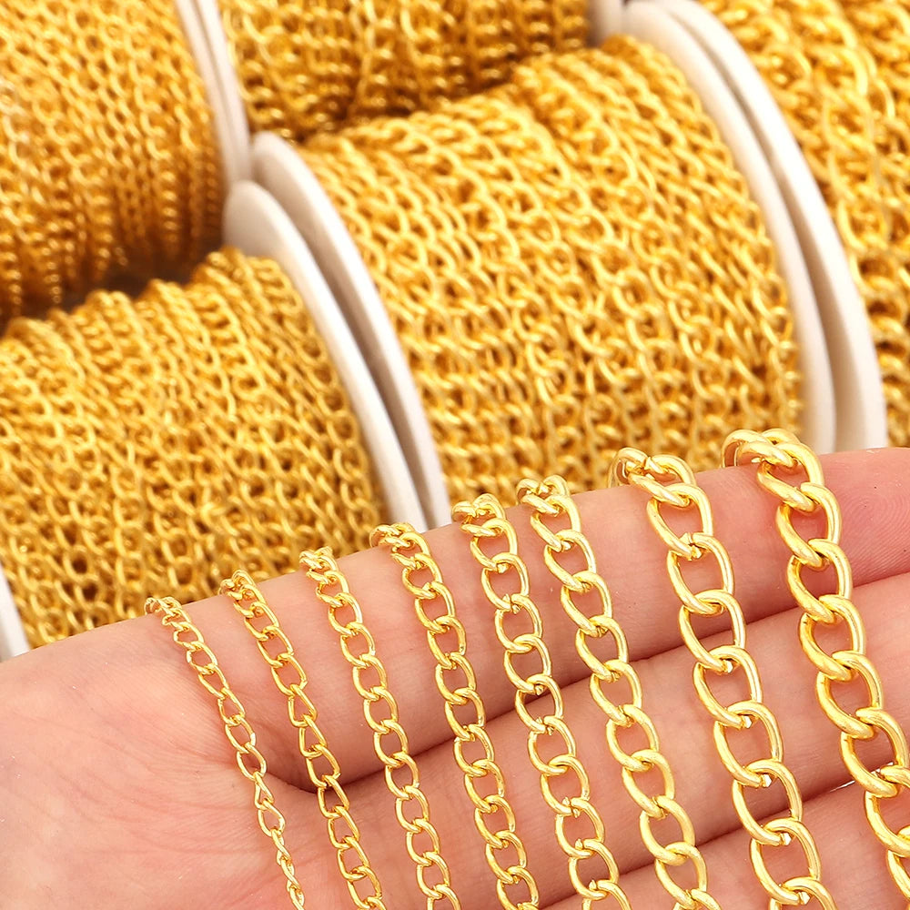 10yards/roll Flat 2-6mm Extension Thin Chain Metal Chain Extended Tail Chain DIY Necklace Body Chain Jewelry Making Accessories