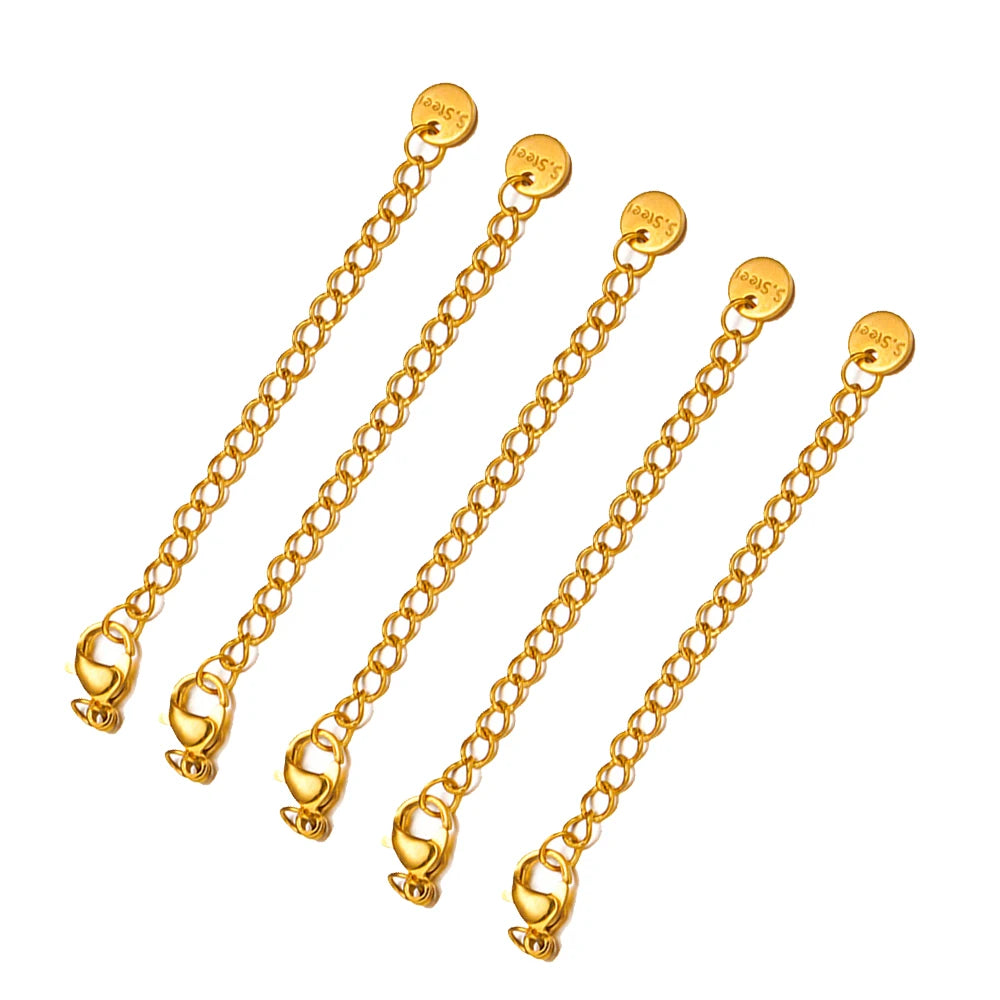 10pcs Stainless Steel Extension Extended Tail Chains Lobster Clasps Connectors DIY Jewelry Making Findings Bracelets Necklaces