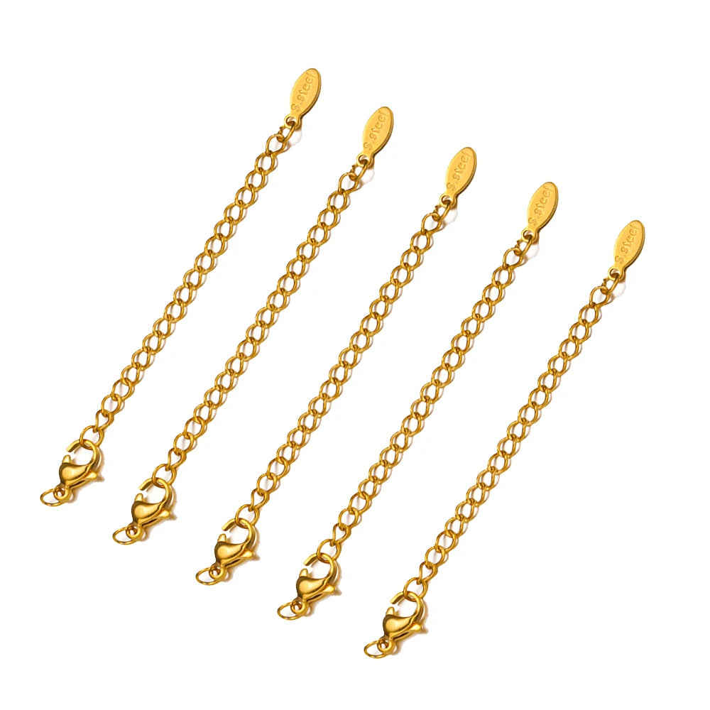 10pcs Stainless Steel Extension Extended Tail Chains Lobster Clasps Connectors DIY Jewelry Making Findings Bracelets Necklaces