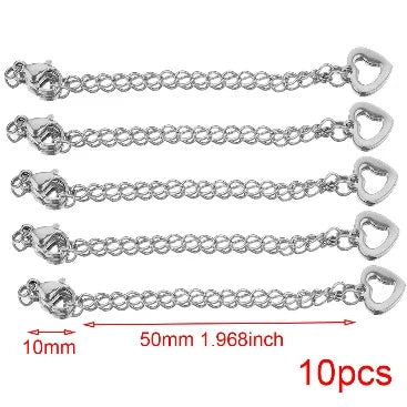 10pcs Stainless Steel Extension Extended Tail Chains Lobster Clasps Connectors DIY Jewelry Making Findings Bracelet Necklaces