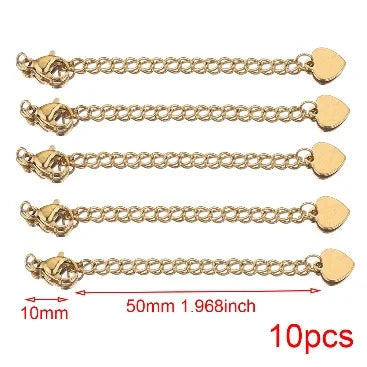 10pcs Stainless Steel Extension Extended Tail Chains Lobster Clasps Connectors DIY Jewelry Making Findings Bracelet Necklaces