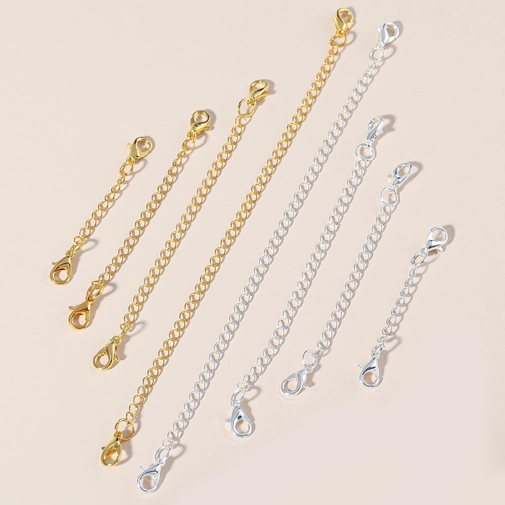 8pcs Plated Copper Extension Chain Lobster Clasps Connectors Metal Extended Tail Chains For Jewelry Making DIY Bracelet Necklace