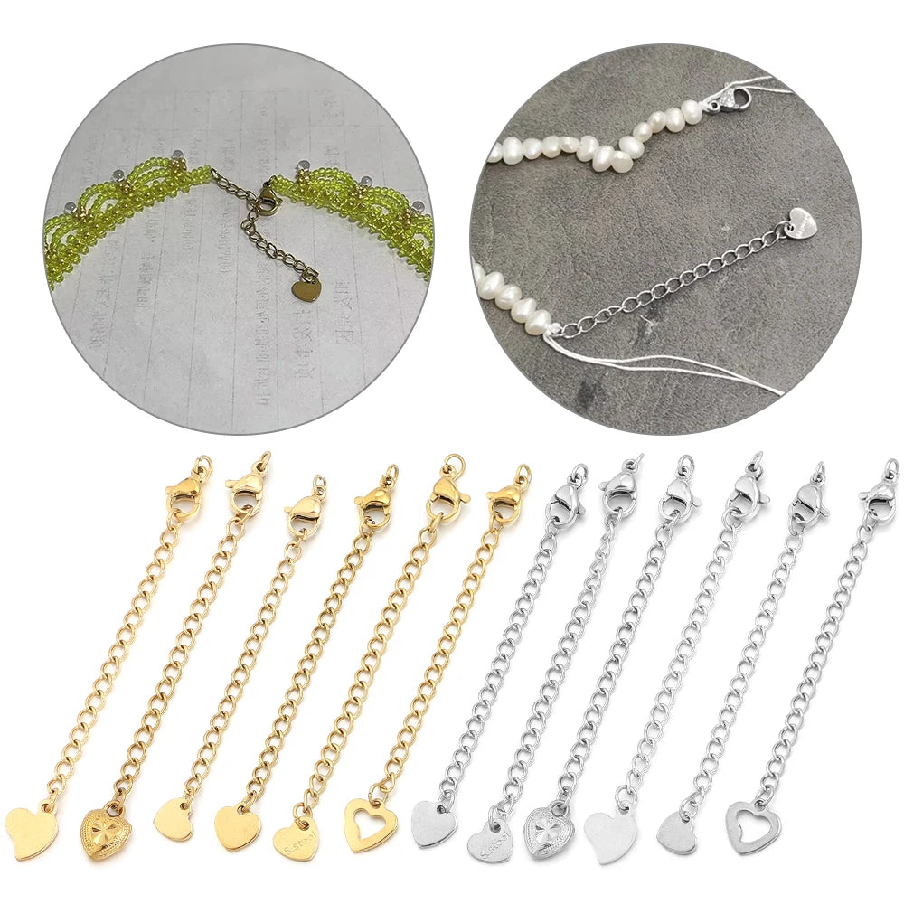 5-10pcs Stainless Steel Extension Chains With Lobster Clasps Connector Necklace Tail Chain For Jewelry Making DIY Accessories