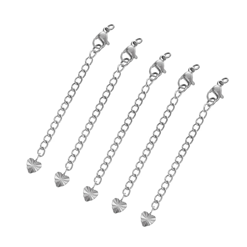 10pcs Stainless Steel Extension Extended Tail Chains Lobster Clasps Connectors DIY Jewelry Making Findings Bracelets Necklaces